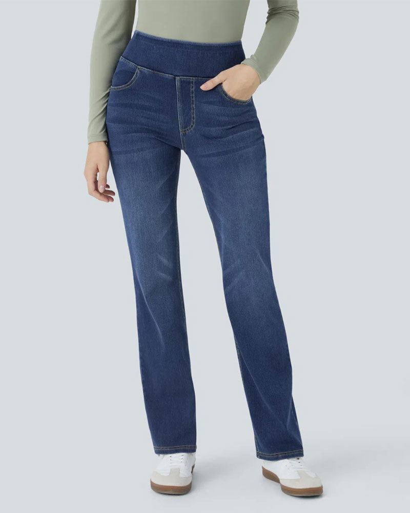 High Waist Denim Pocket Flare Pants