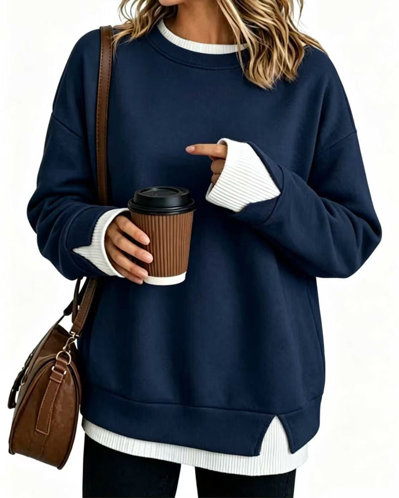 Fake Layered Loose Long Sleeve Sweatshirt