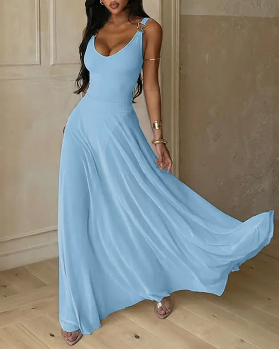 Deep V-Neck See-Through Slip Dress