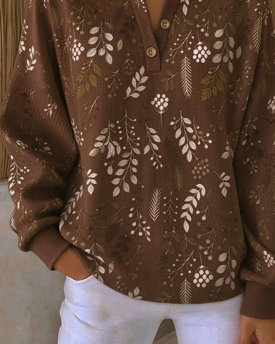 Waffle Henry Collar Floral Print Sweatshirt