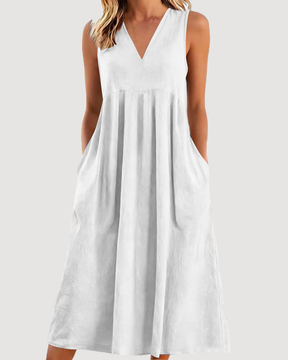 Solid Color V-Neck Sleeveless Dress