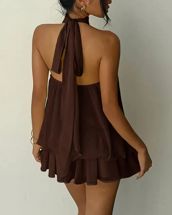Halter Neck Chiffon Mini Dress