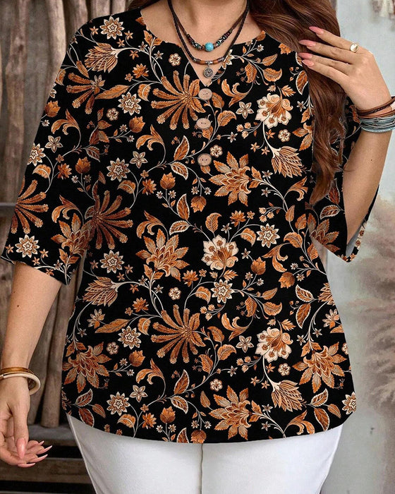 All-Over Print Casual Button Top