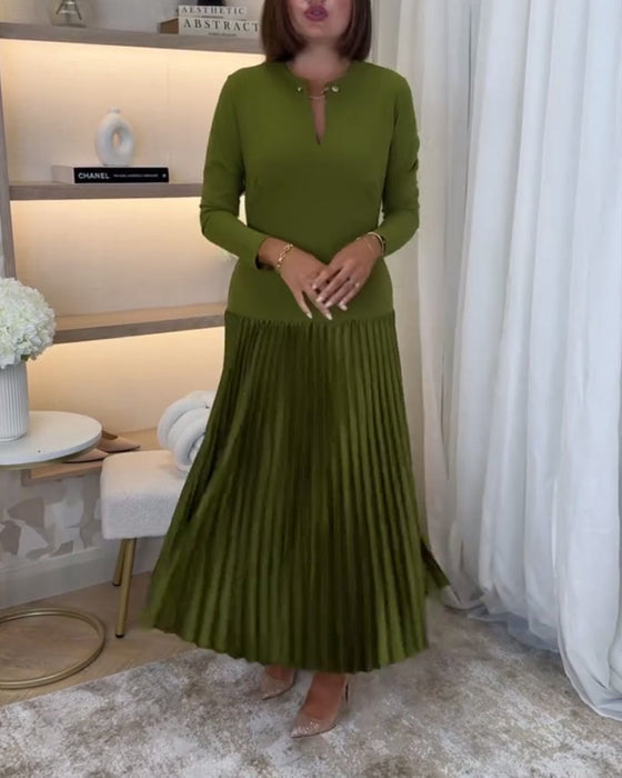 Casual solid color long sleeve pleated dress