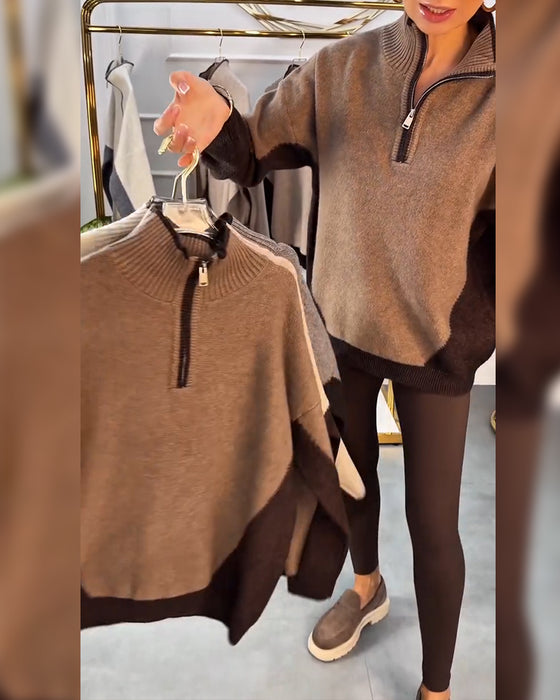 Half-Zip Contrast Color Pullover