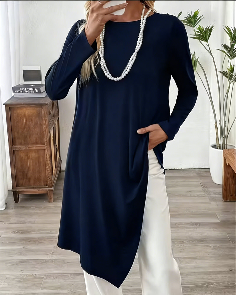 Asymmetric Mid-Length Solid Color Top