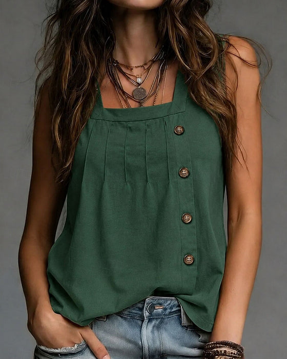 Square Neck Side Button Tank Top
