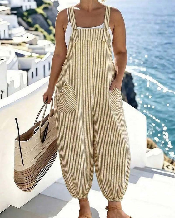 Plaid Color-Block Overall Jumpsuit