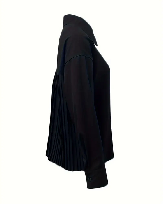 Stylish Solid Color Pleated Blouse