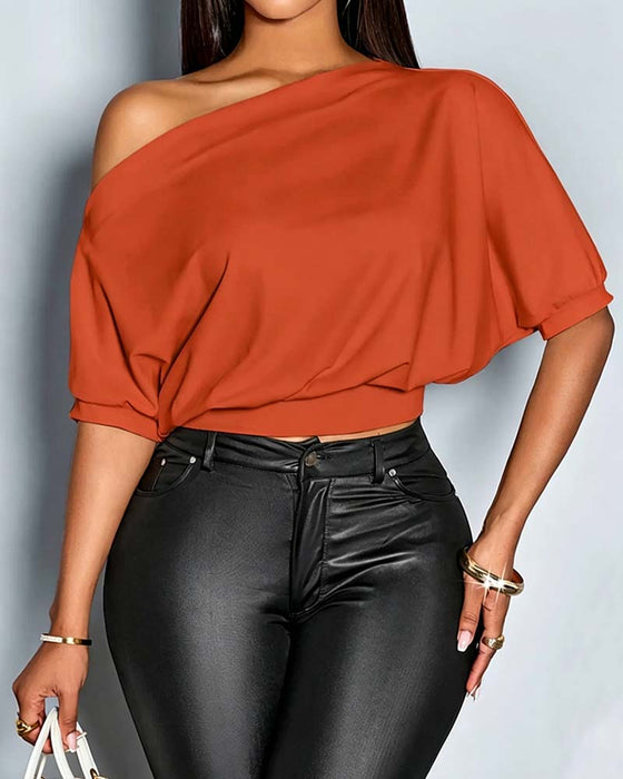 Solid Color One Shoulder T-shirt