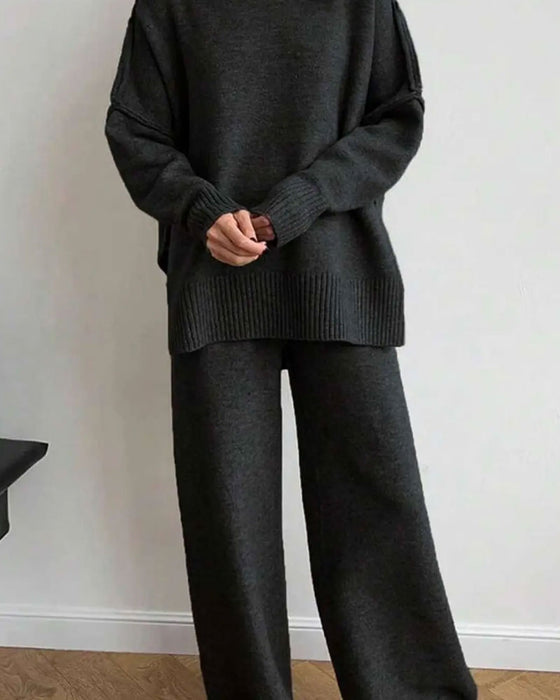 Solid Color Loose Pullover Set