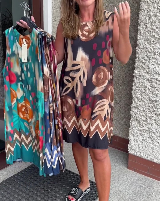 Abstract Floral Sleeveless Dress