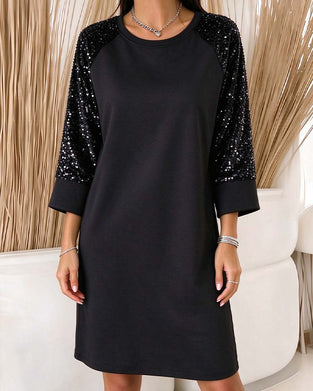 Round Neck Nine-Quarter Sleeve Raglan Dress