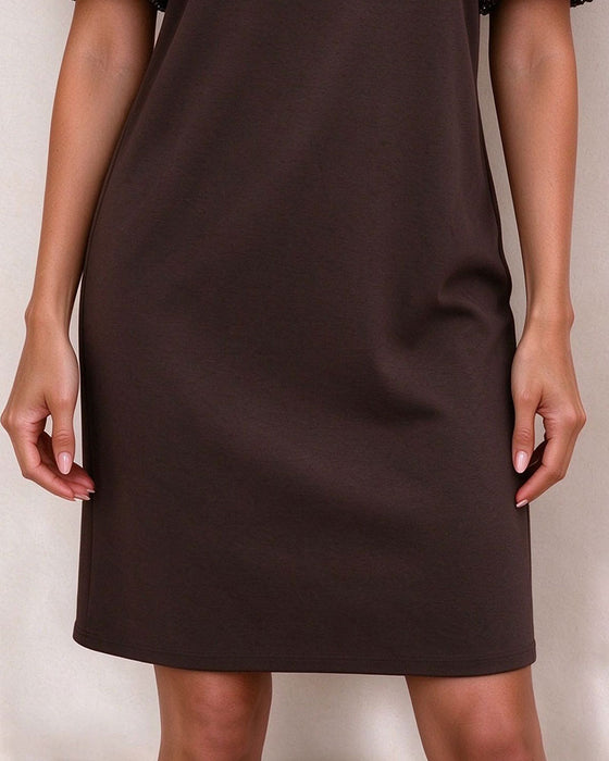 Puff Sequined Sleeve A-Line Dress