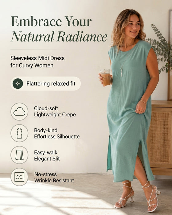 Midi Length Slit Loose Dress
