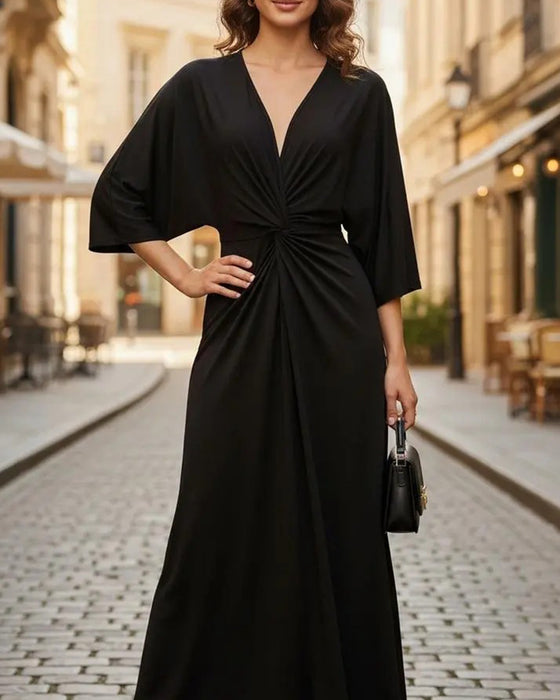 Casual Solid Color V-neck Dress
