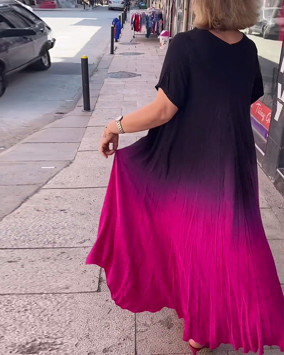 Casual pleated ombre dress