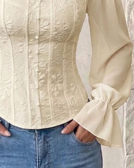 Off-Shoulder Long Sleeve Waist Blouse