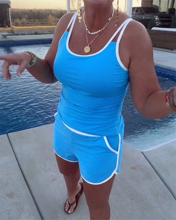 Color Contrast Piping Tankini