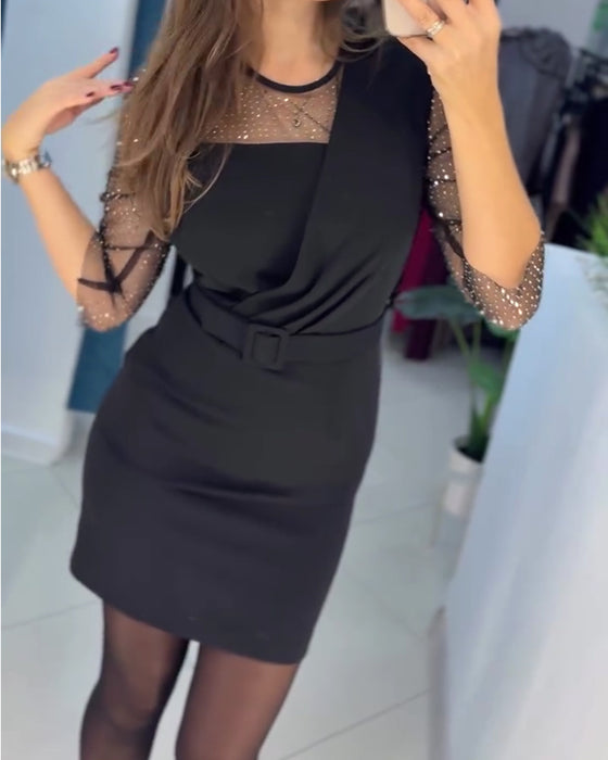Mesh Hot Rhinestone Slim Fit Hip-Hugging Dress