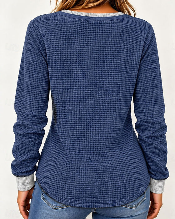 Stylish Henley Long Sleeve Top