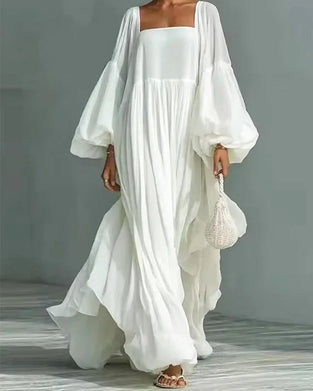 Square Neck Puff Sleeve Fairy Maxi Dress