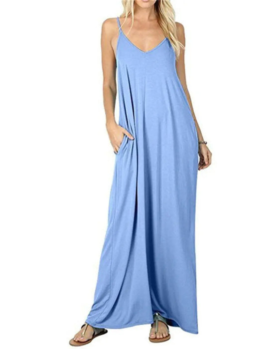 Solid Loose Pocket Maxi Dress