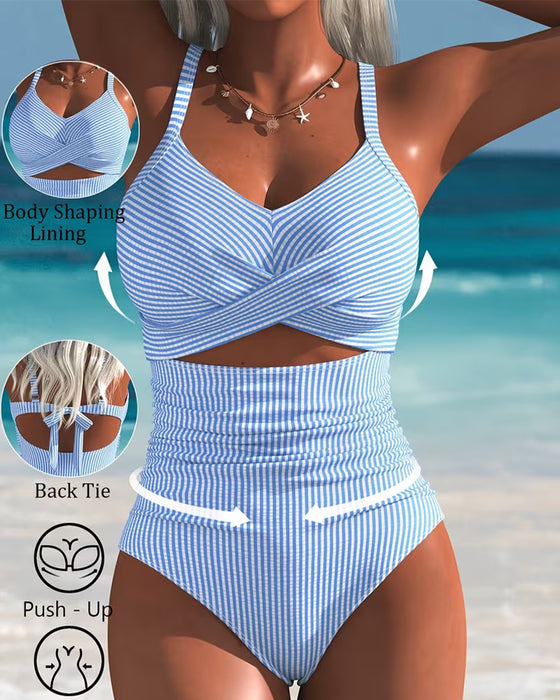 Cross Hollow Out Stripe One Piece