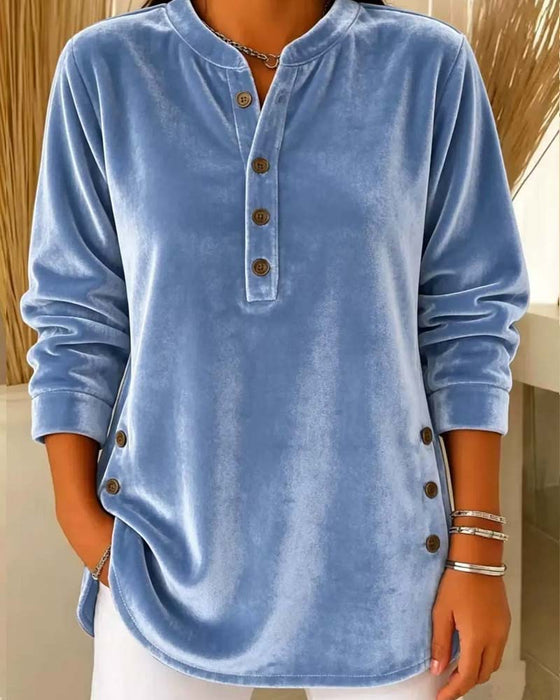 Casual Long Sleeve Henley Blouse