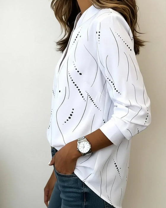 Line Print V-Neck Blouses