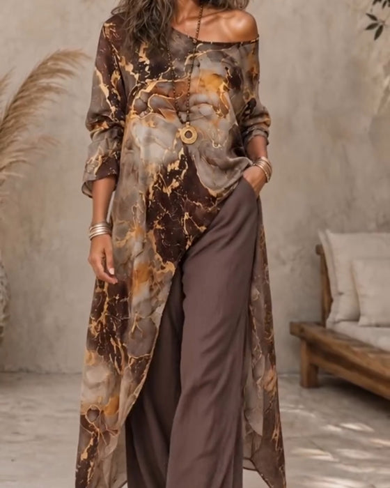 V-Neck Long Sleeve Irregular Blouse