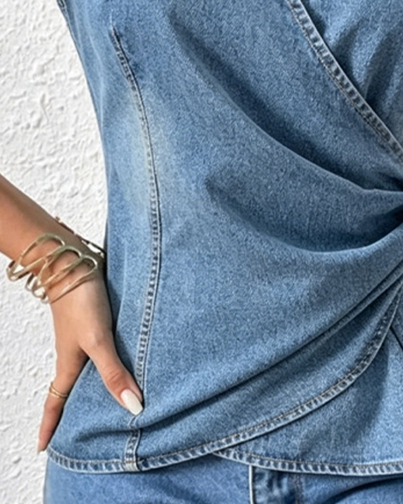 V-Neck Twist Knot Design Blouse