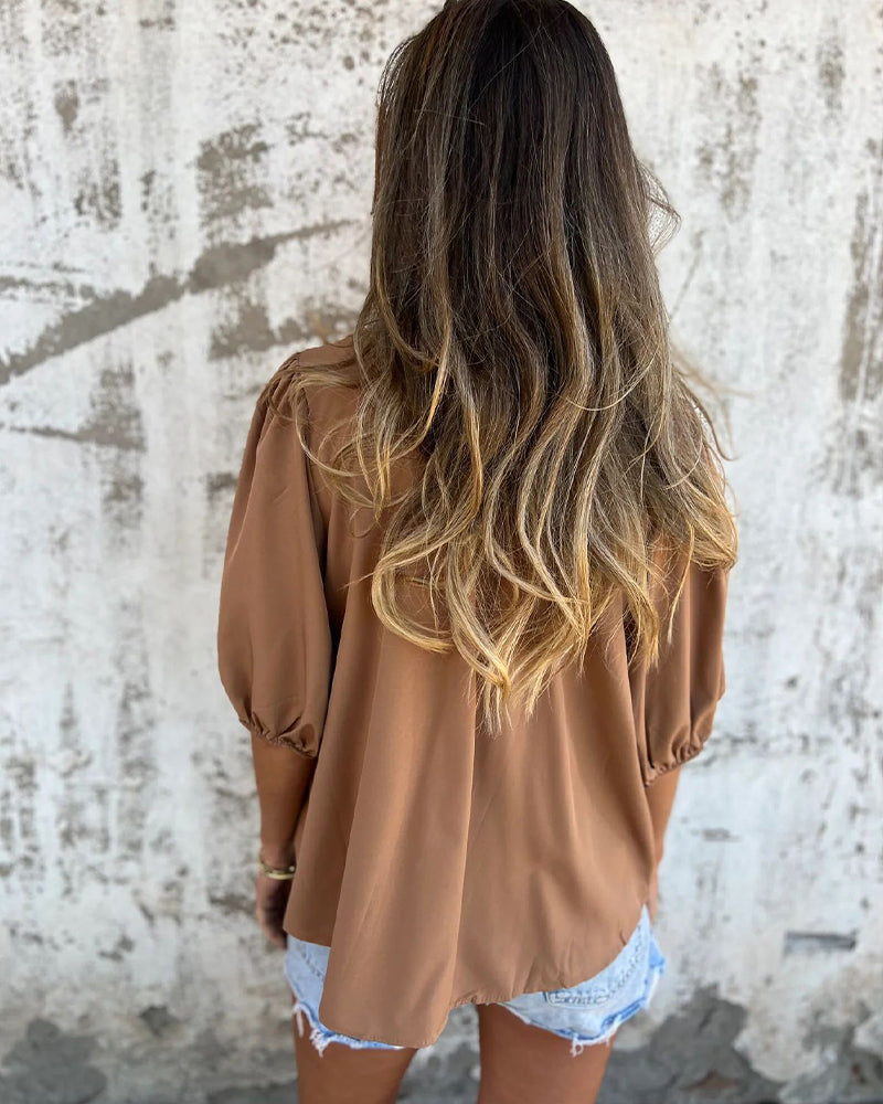 Casual Fashion Short Sleeve Solid Color Blouse