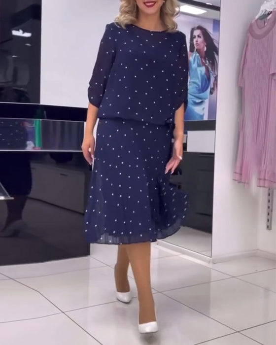 Round collar polka dot casual dress