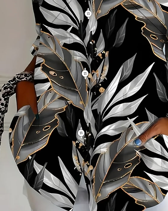Leaf Print Long Sleeve Blouse