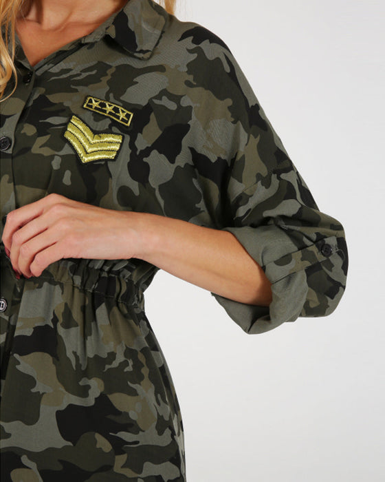 Camouflage Printed Long Sleeve Dress