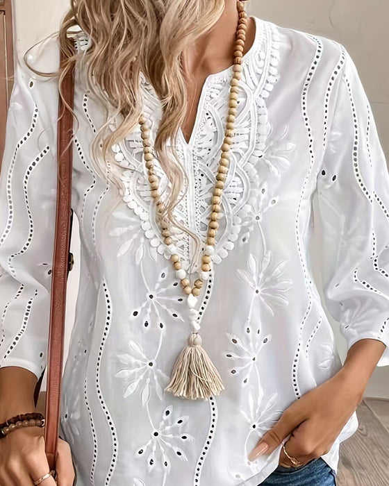 Casual Solid Color V-Neck Blouse