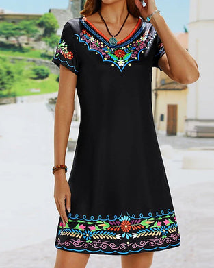 Retro short-sleeved printed dress