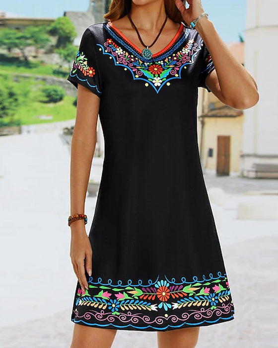 Retro short-sleeved printed dress