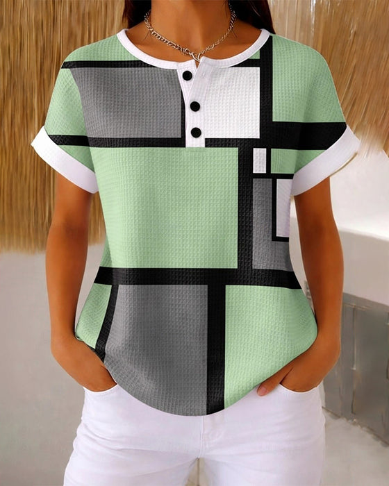 Henley Waffle Geometric Top