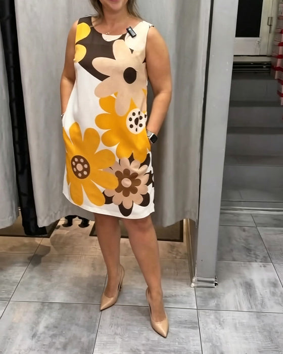 Crew Neck Printed Sleeveless Dress