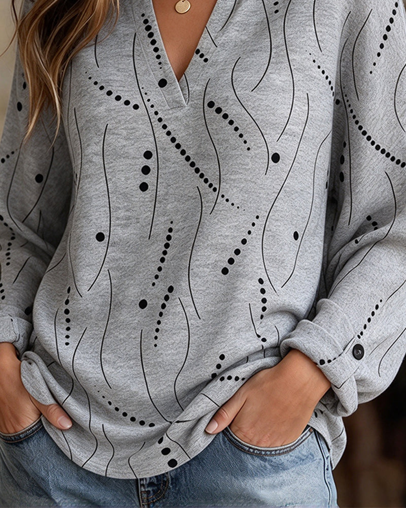 Line V-Neck Long Sleeve Top