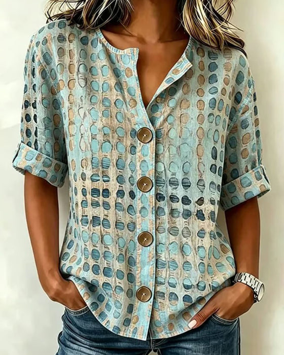 Polka Dot Button Print Blouse