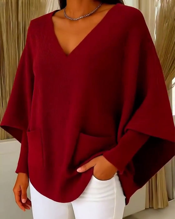 Long Sleeves With Pockets And A V-Neck Pullover