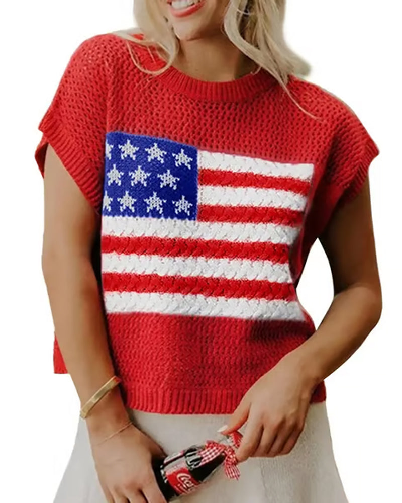 Flag Pattern Crew Neck Pullover