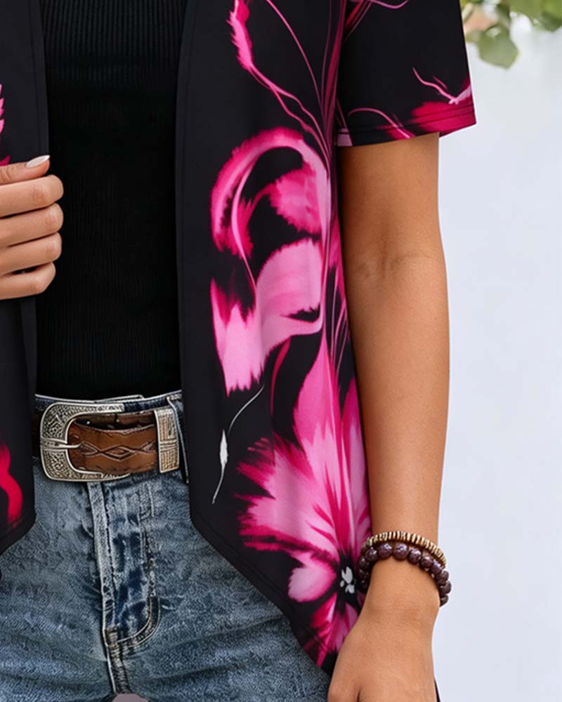 Black Base Rose Red Floral Blouse