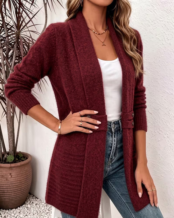 Solid Color Button Embellished Cardigan