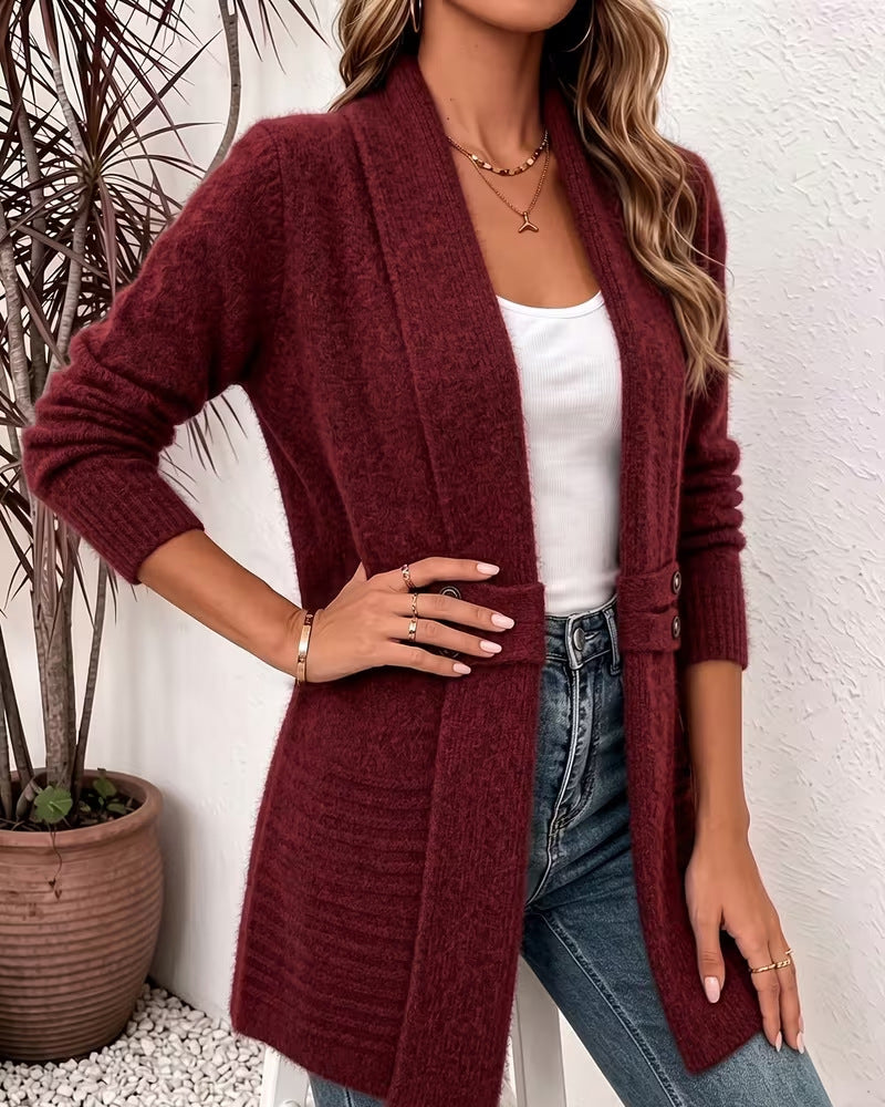 Solid Color Button Embellished Cardigan