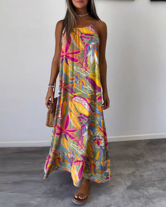 Elegant printed suspender dress