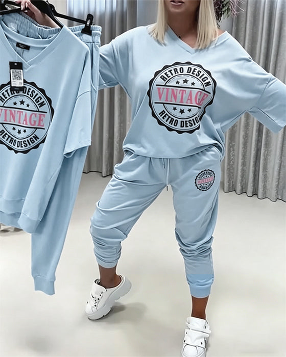 V-Neck Sporty Relaxed Two-Piece Set